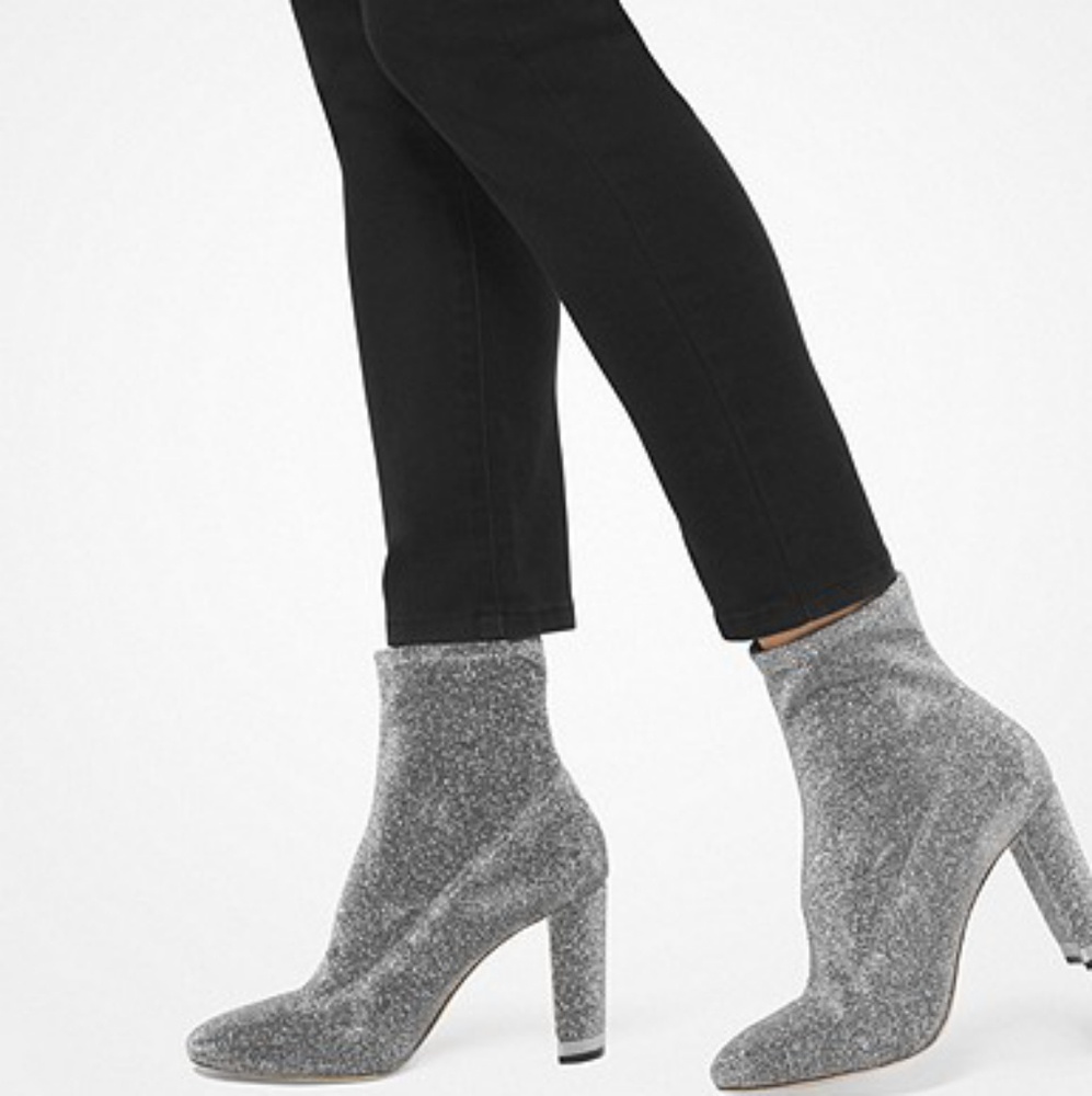 Mandy Glitter Stretch-Knit Bootie in Black/Silve
